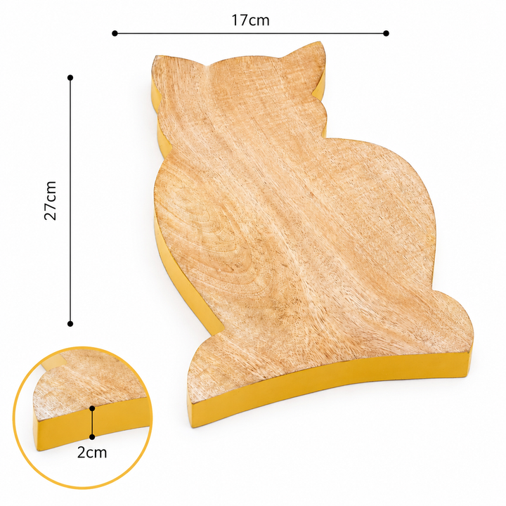 Cat Shaped Mango Wood Serving Board with Colour Edge