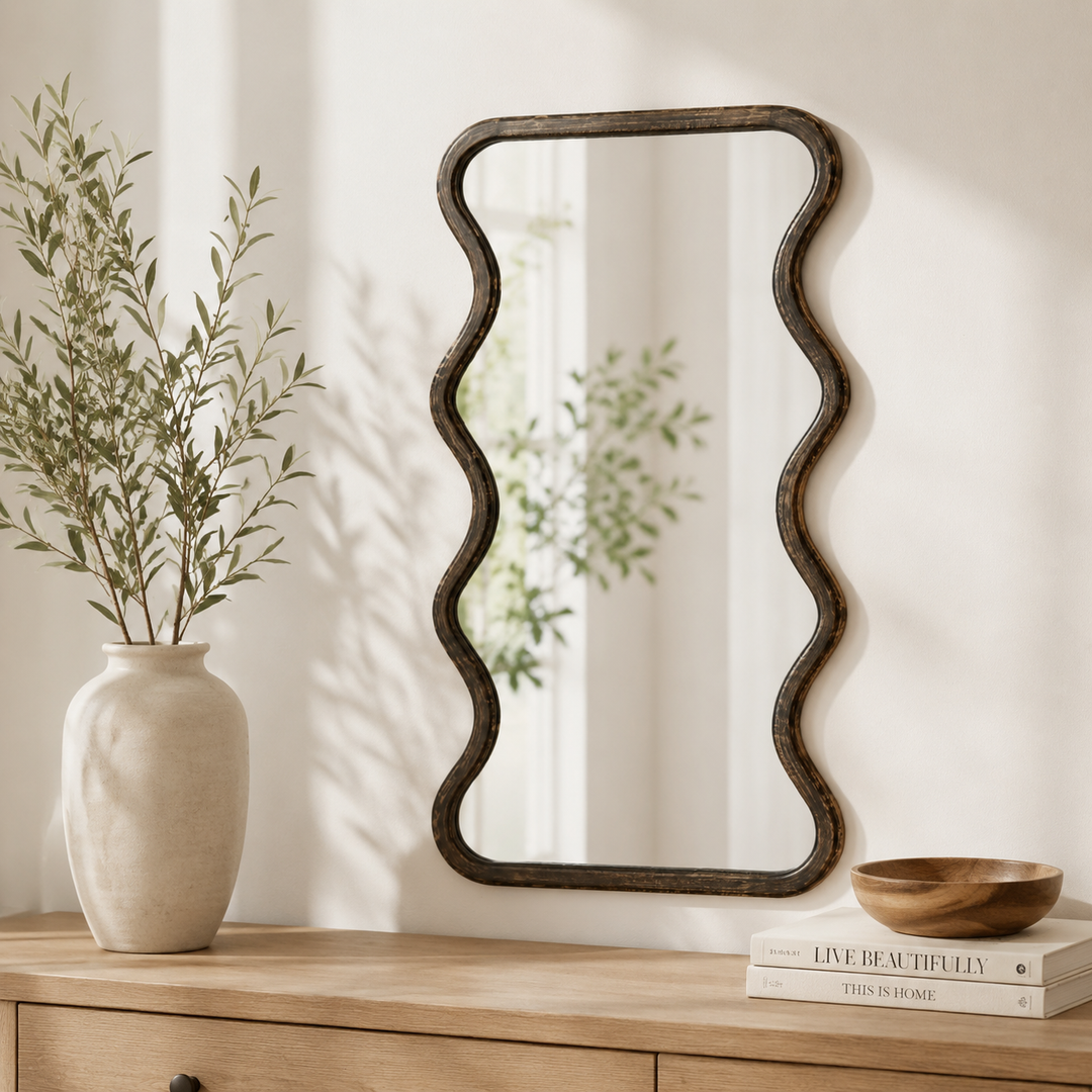 Wave Frame Mirror in Antique Brown Mango Wood 90x180 cm