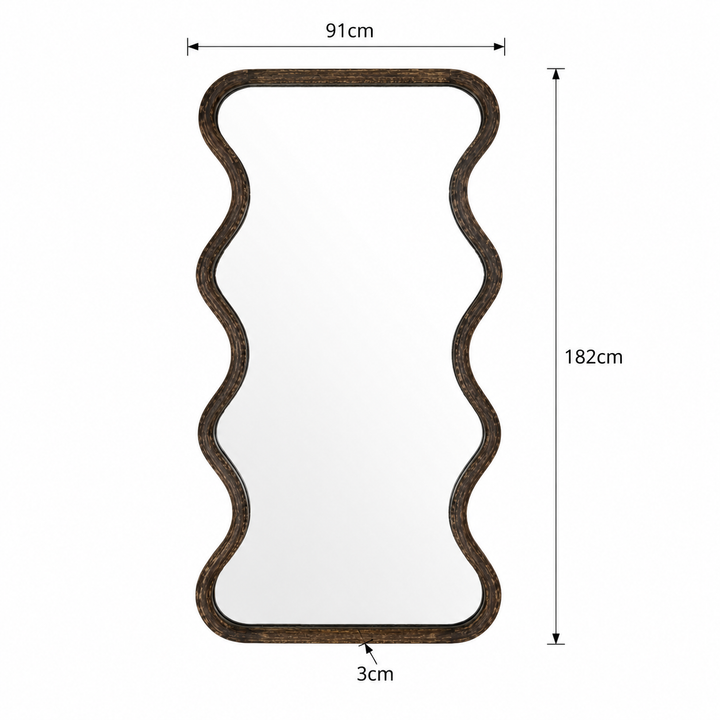 Wave Frame Mirror in Antique Brown Mango Wood 90x180 cm