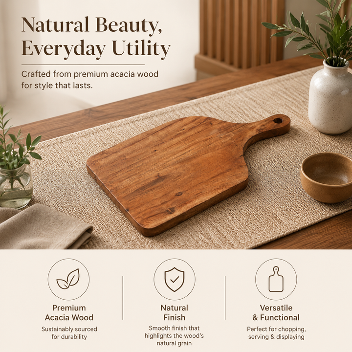 Solid Acacia Wood Chopping Board with Handle 24x40cm