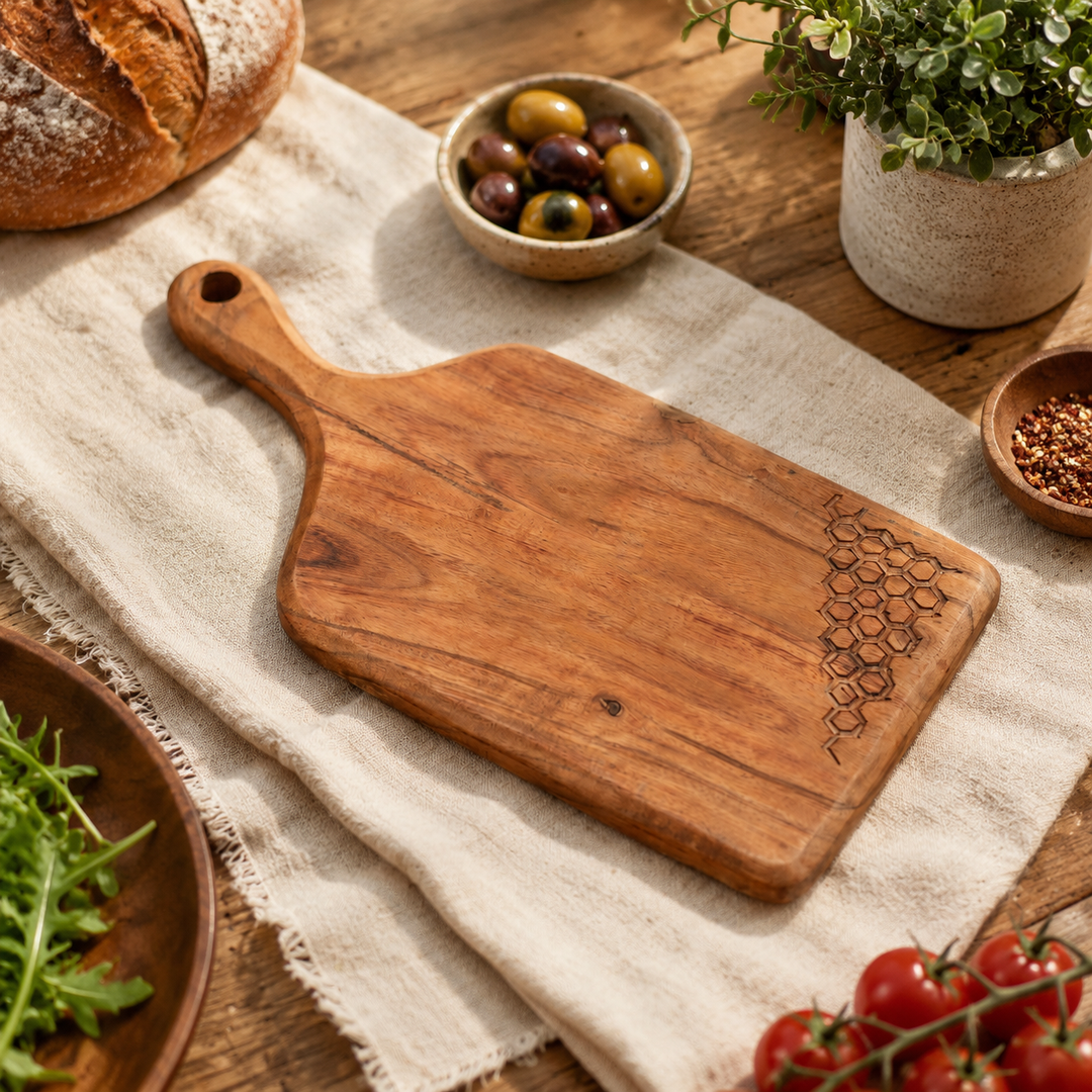 Square Grip Acacia Wood Chopping Board with Handle 17x35cm
