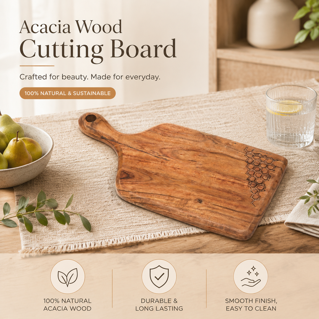 Square Grip Acacia Wood Chopping Board with Handle 17x35cm