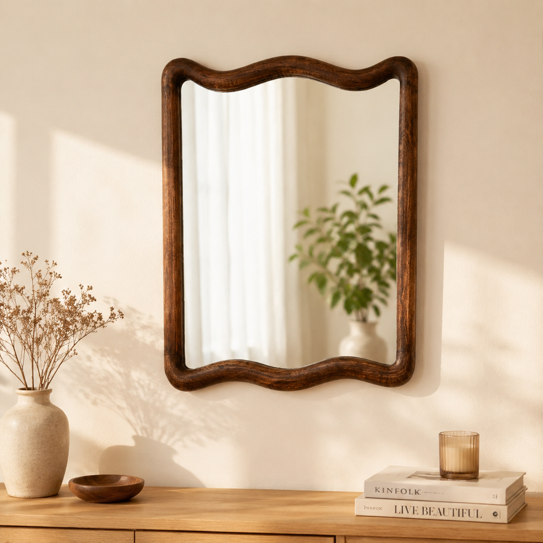 Soft Wave Wall Mirror in Solid Mango Wood Frame 75x100 cm