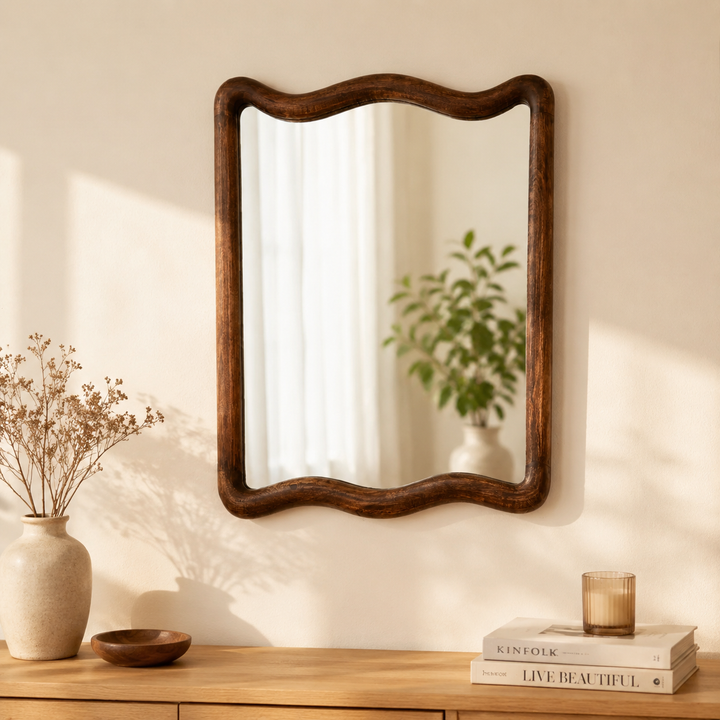 Soft Wave Wall Mirror in Solid Mango Wood Frame 75x100 cm