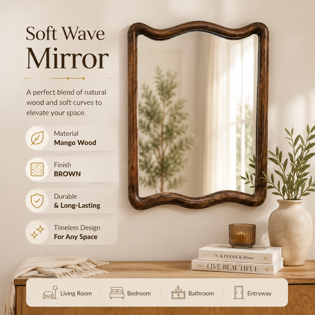 Soft Wave Wall Mirror in Solid Mango Wood Frame 75x100 cm