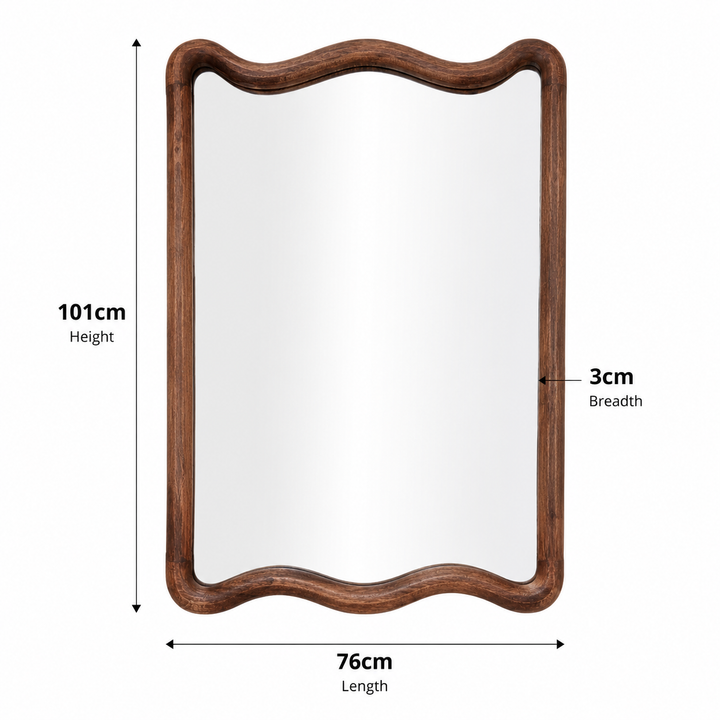 Soft Wave Wall Mirror in Solid Mango Wood Frame 75x100 cm