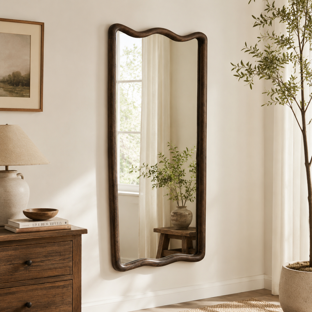 Soft Wave Full Length Mirror in Solid Mango Wood 80x180 cm
