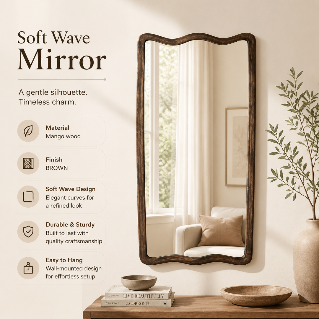 Soft Wave Full Length Mirror in Solid Mango Wood 80x180 cm