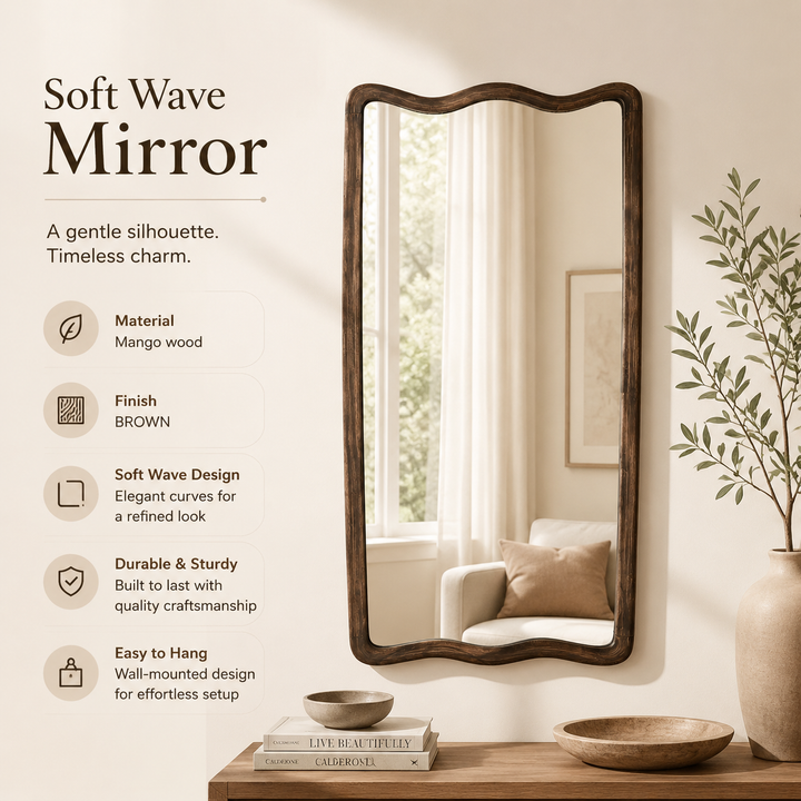 Soft Wave Full Length Mirror in Solid Mango Wood 80x180 cm