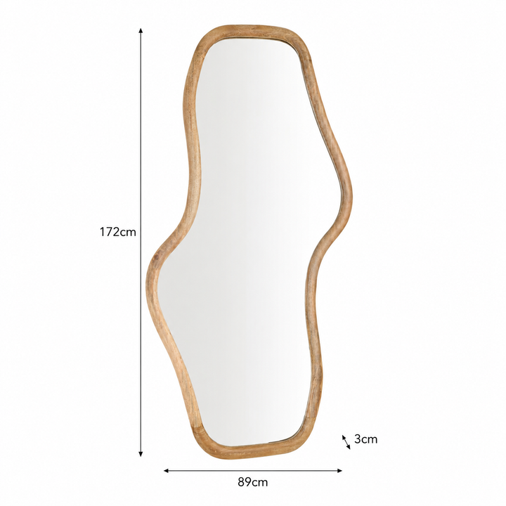 Smooth Curve Wall Mirror in Natural Mango Wood 90x170 cm