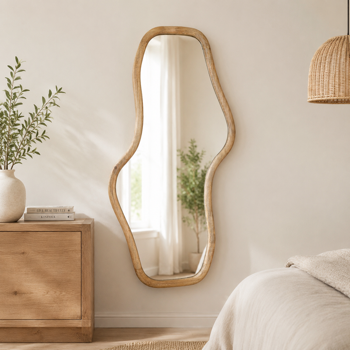 Smooth Curve Wall Mirror in Natural Mango Wood 90x170 cm