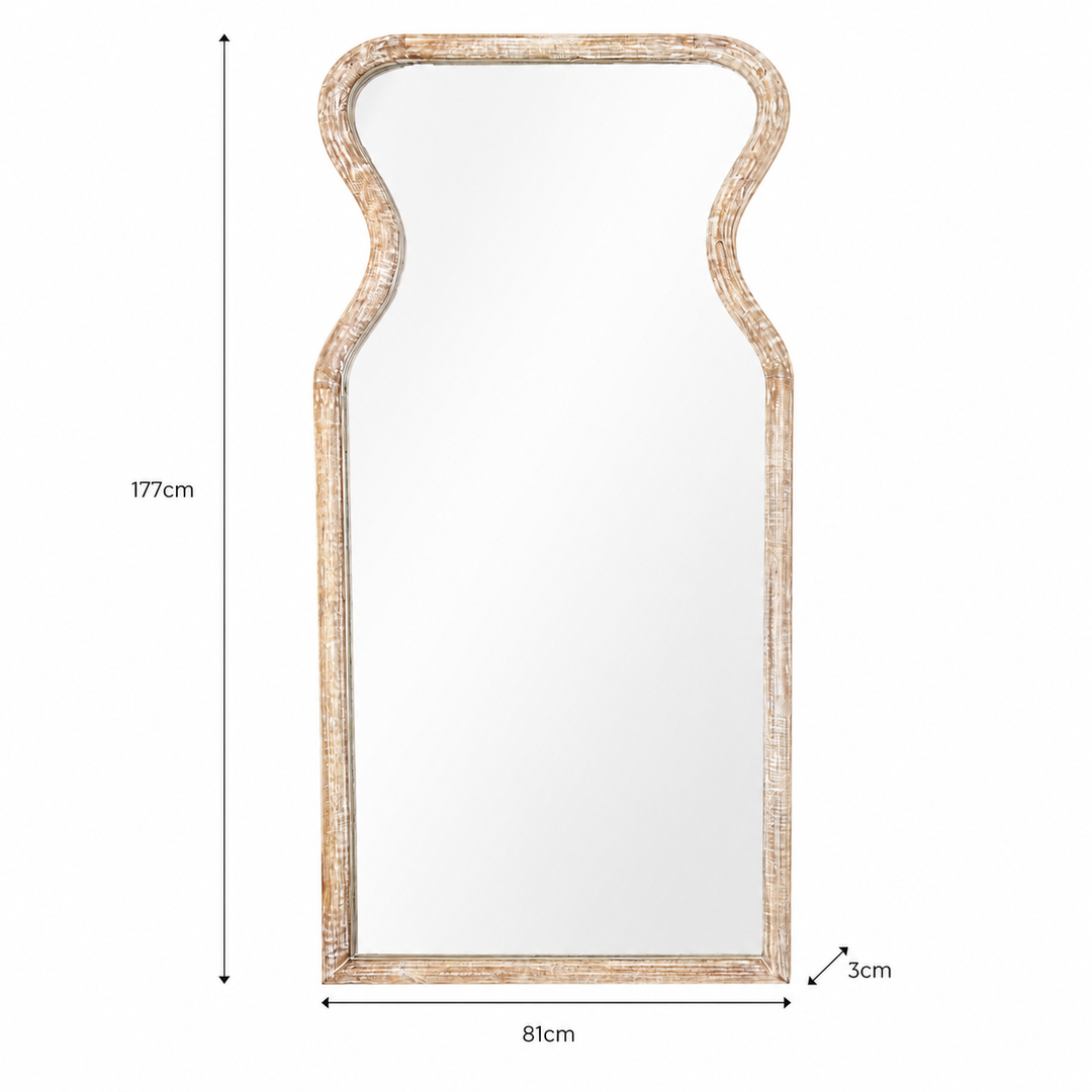 Curved Neck Wall Mirror in Antique White Mango Wood Frame