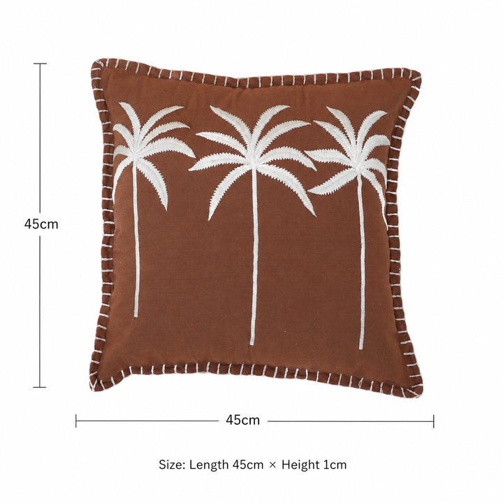 Palm Tree Embroidered Cotton Cushion with Filler 46cm