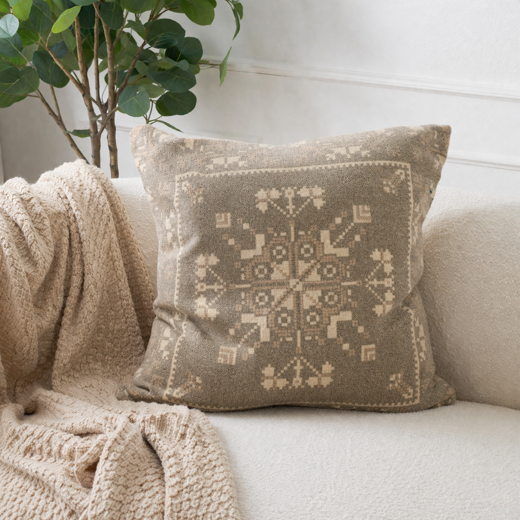 Desert Mosaic Printed Cushion – Earthy Green Geometric Design