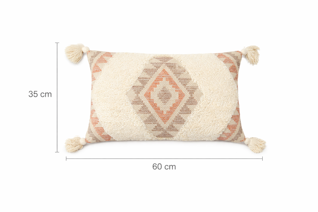 Desert Mirage Tufted Cushion Cover with Tassels – Beige | 60x35 cm
