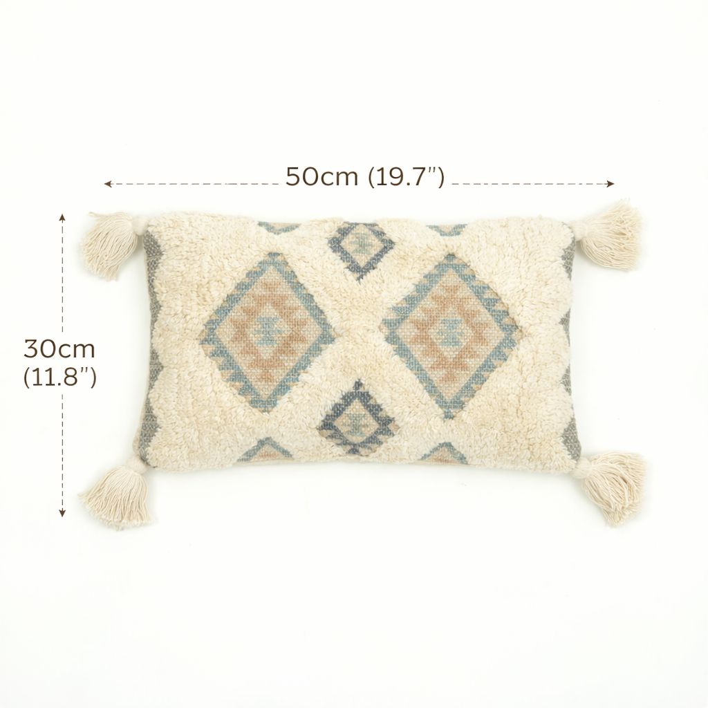 Sandstone Peaks Tufted Cushion with Tassels – Beige | 50×30 cm