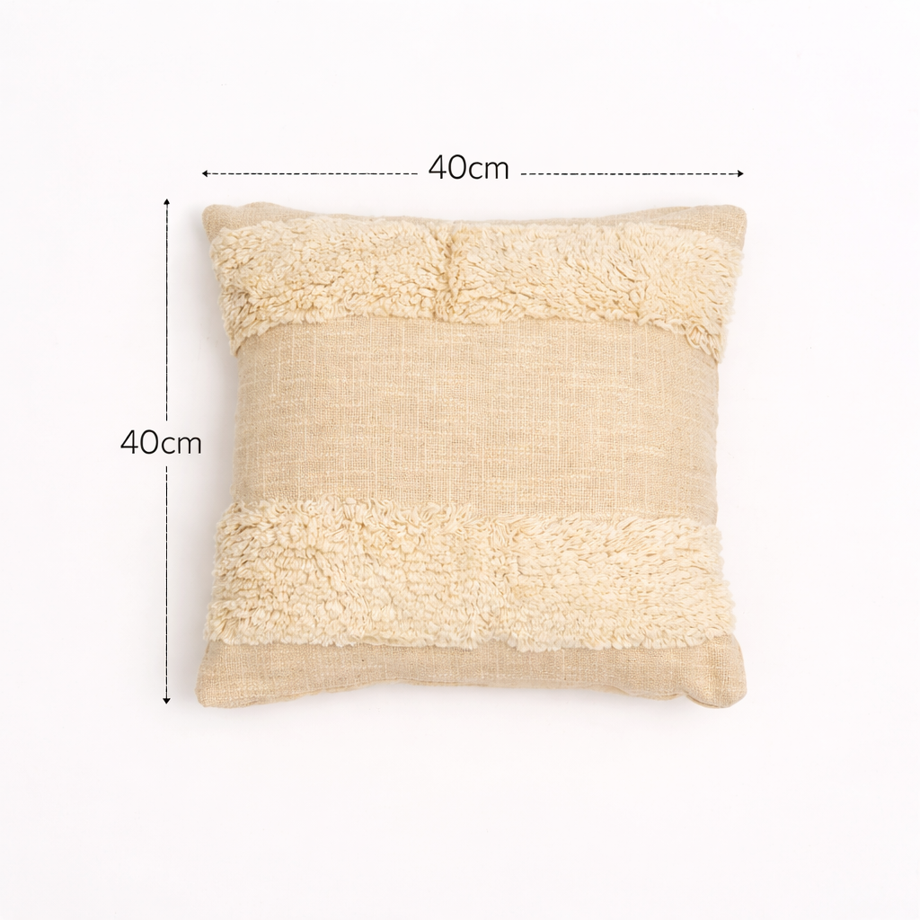 Ivory Fringe Charm Tufted Cushion – Natural Cotton 40 × 40 cm