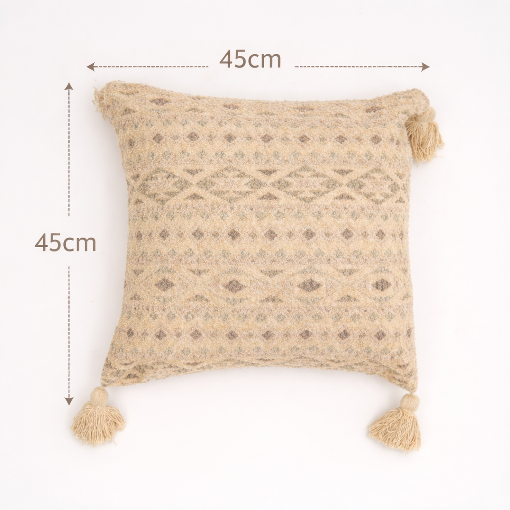 Misty Dune Woven Cushion with Tassels – Beige | 45 × 45 cm