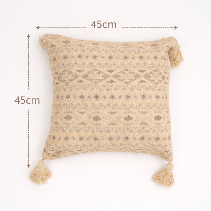 Misty Dune Woven Cushion with Tassels – Beige | 45 × 45 cm