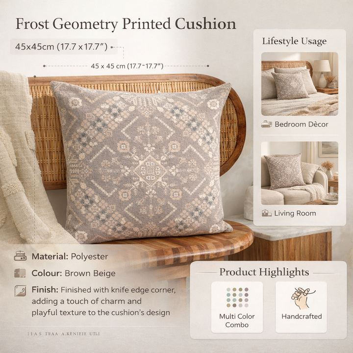 Frost Geometry Printed Cushion – 45 × 45 cm