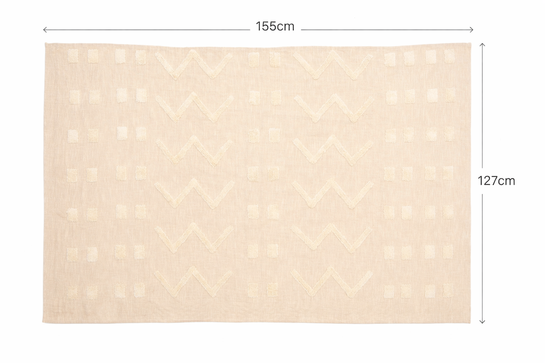 Loom Luxe Cotton Throw – Natural Beige Tufted 155 × 127 cm