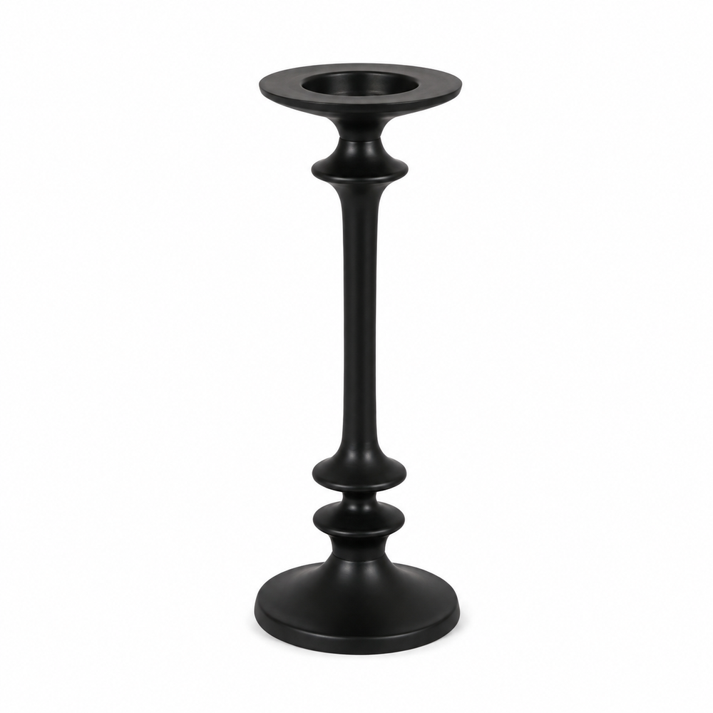 single matte black metal candle holder