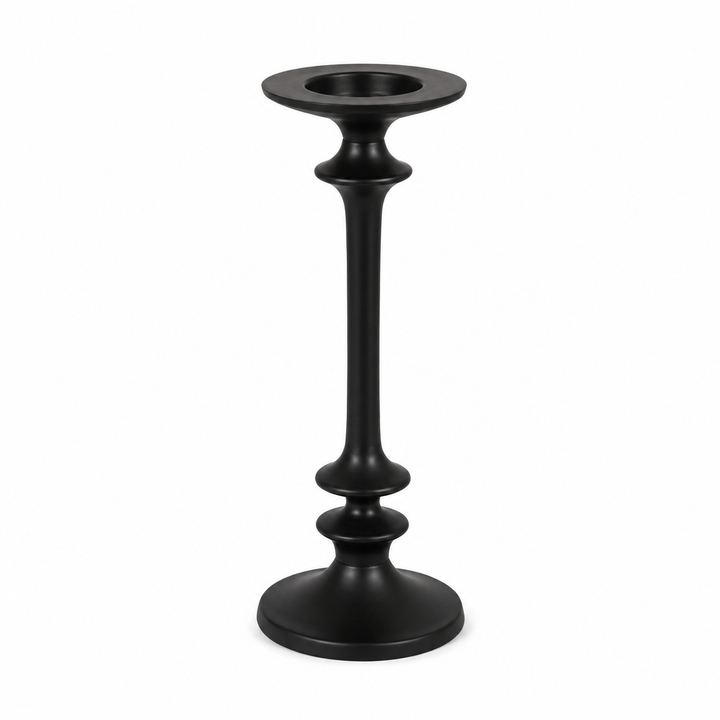 single matte black metal candle holder