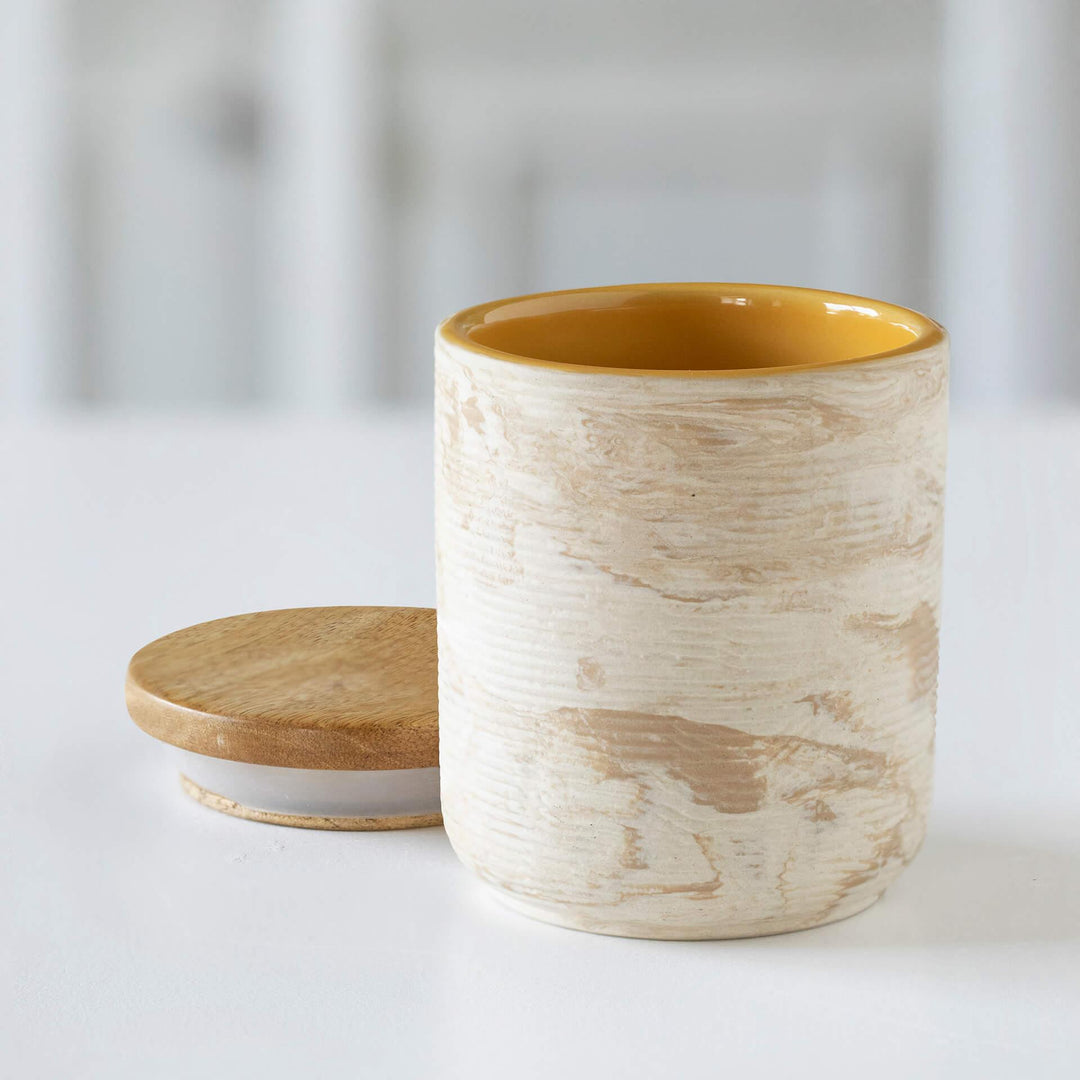 AMBER LOVE CERAMIC JAR WITH WOODEN LID- SMALL (SWKEA1848)