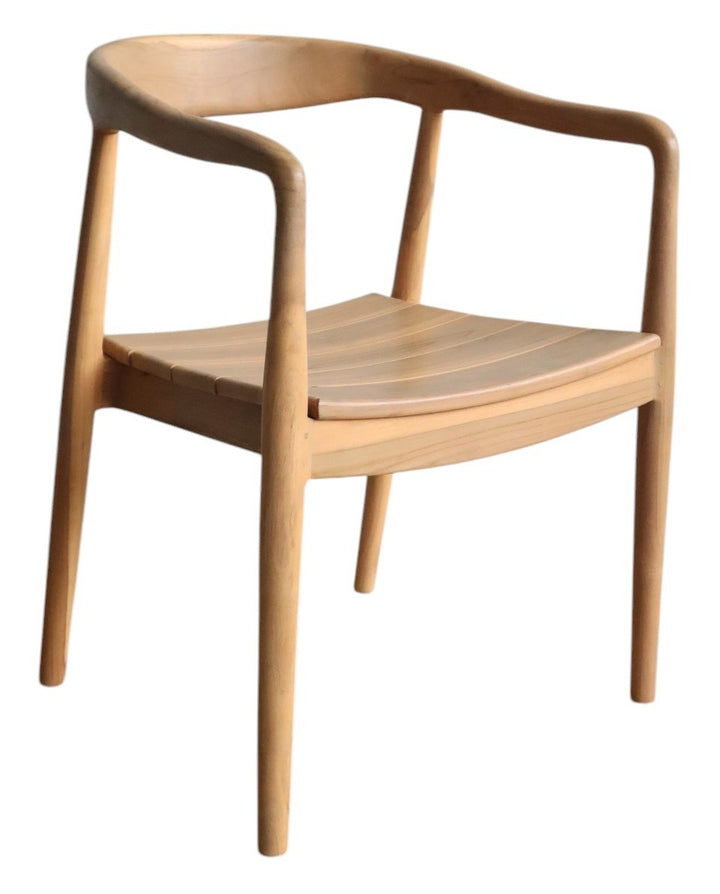Modern Teak Wood Dining Chairs Set of 2 with Curved Arms